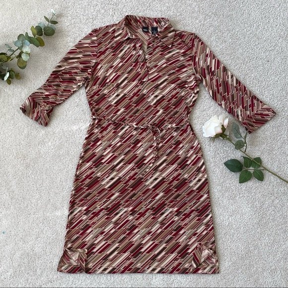 Mossimo Retro Print Shirt Dress size 6 Red Brown pattern 70s vibe - Picture 10 of 14